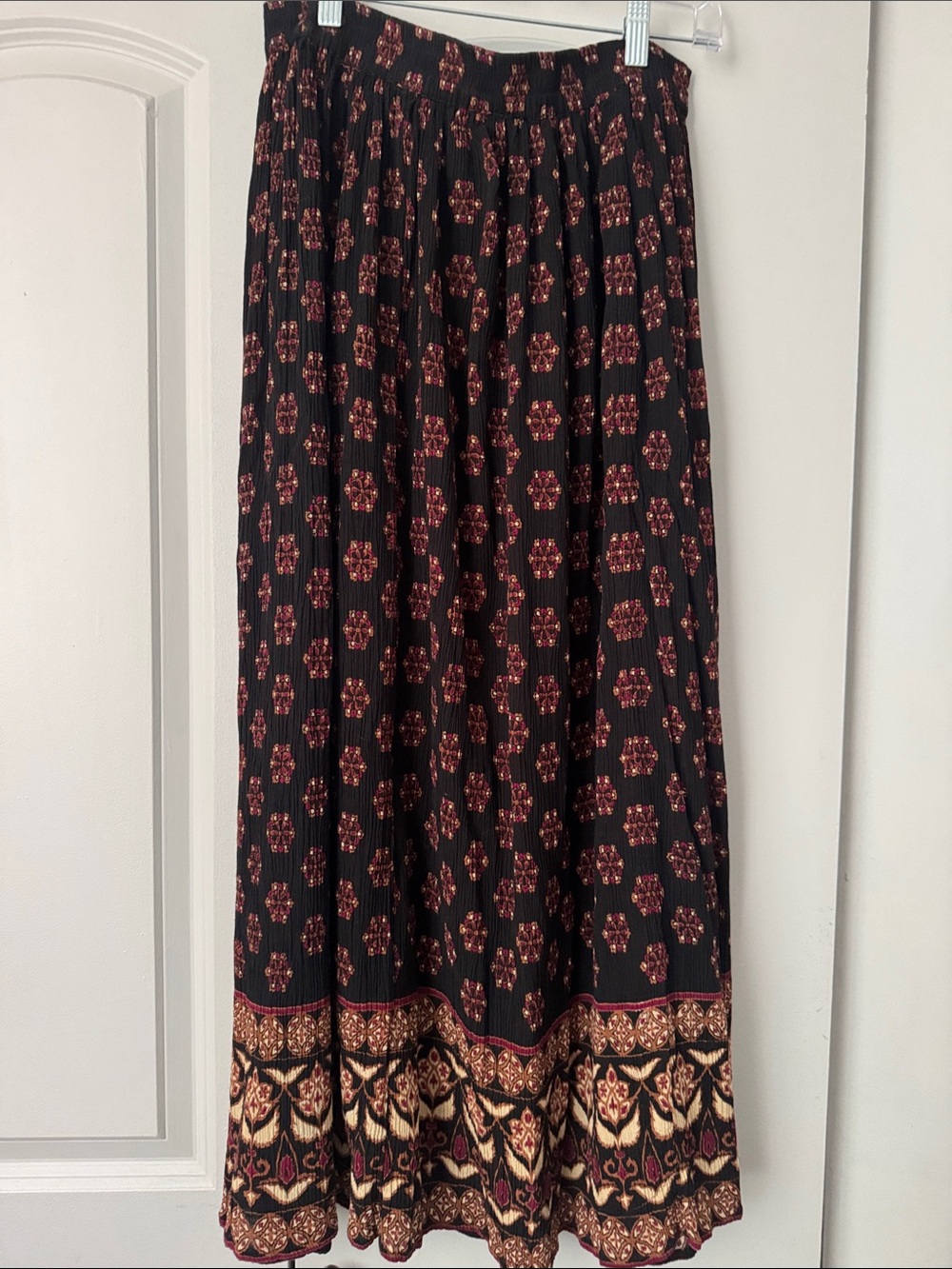 Black Floral Border Maxi Skirt